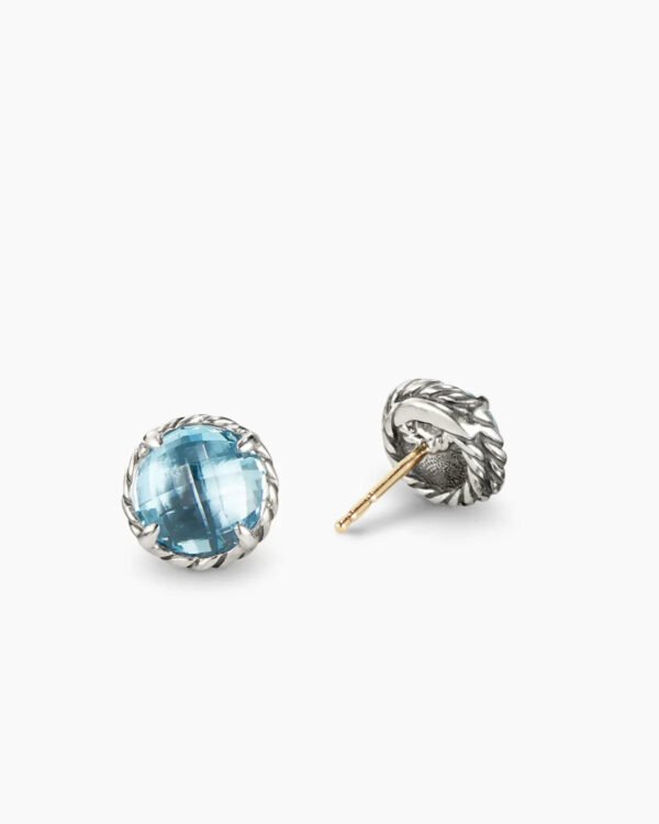 Petite Chatelaine&reg; Stud Earrings Sterling Silver with Blue Topaz, 8mm