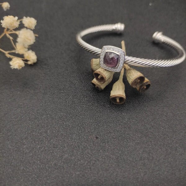 David Yurman  Sterling Silver Diamond Garnet 4mm Noblesse Cable Bracelet