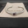 David Yurman  Sterling Silver Diamond Garnet 4mm Noblesse Cable Bracelet