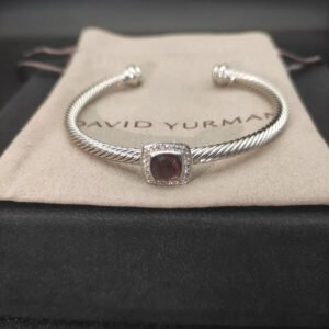 David Yurman  Sterling Silver Diamond Garnet 4mm Noblesse Cable Bracelet