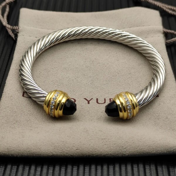 Classic Cablespira&reg; Bracelet Sterling Silver with 14K Yellow Gold,Black Onyx and Diamonds, 7mm