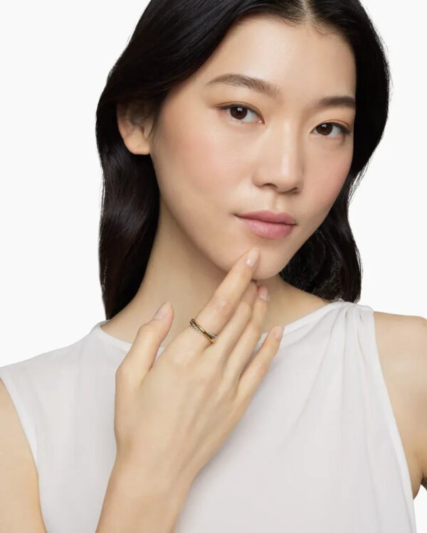 Crossover Band Ring Sterling Silver with 18K Yellow Gold - 6