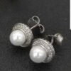 Pearl Classics Cable Halo Button Earrings Sterling Silver with Diamonds, 13mm
