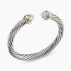 Classic Cable Bracelet Sterling Silver with 18K Yellow Gold and Pave Diamond Domes, 7mm