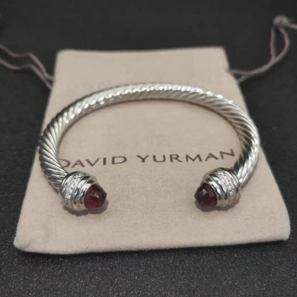 Classic Cable Bracelet Sterling Silver with Garnets and Diamonds, 7mm