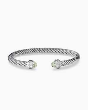 Classic Cable Bracelet Sterling Silver with Prasiolite and Diamonds, 5mm