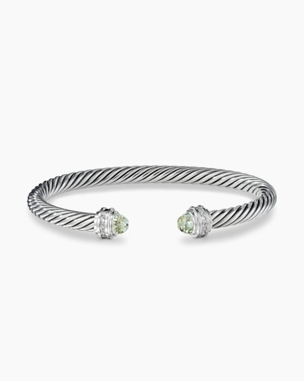Classic Cable Bracelet Sterling Silver with Prasiolite and Diamonds, 5mm