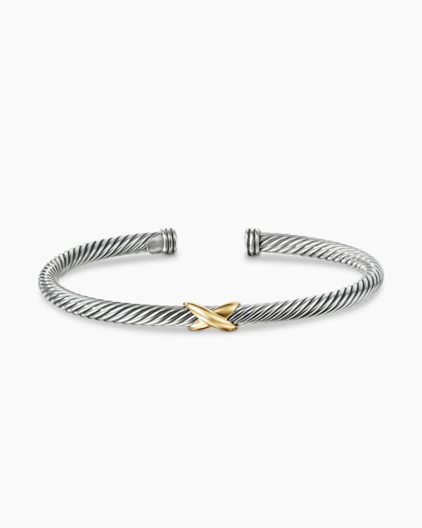 X Classic Cable Station Bracelet Sterling Silver with 18K Yellow Gold, 4mm