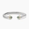 Classic Cable Bracelet Sterling Silver with 14K Yellow Gold and Prasiolite, 7mm