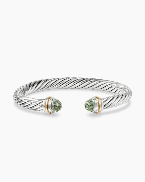 Classic Cable Bracelet Sterling Silver with 14K Yellow Gold and Prasiolite, 7mm