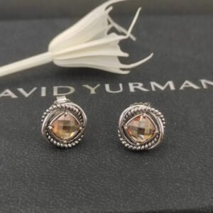 Infinity Stud Earrings Sterling Silver with Champagne Diamond, 13mm