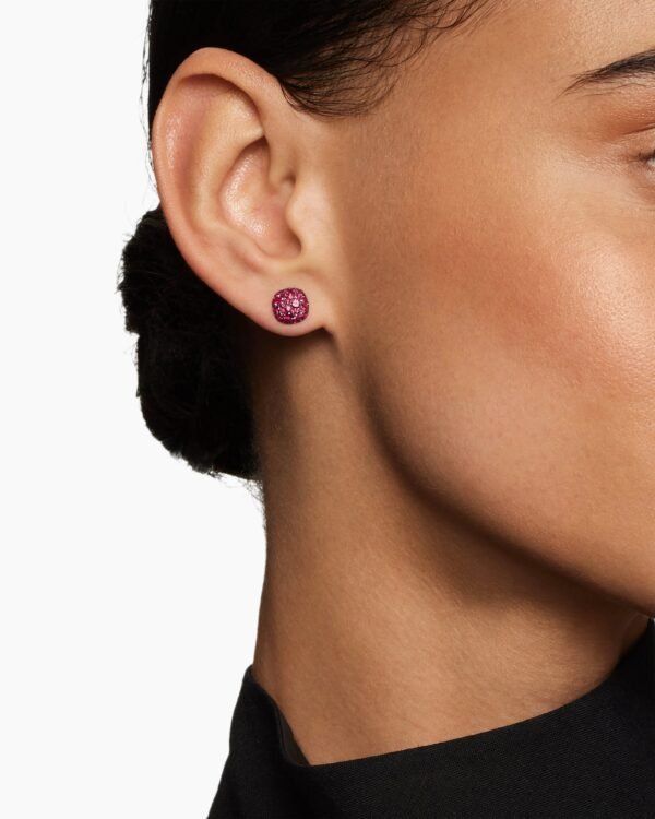 Cushion Stud Earrings 18K White Gold with Pav&eacute; Red Rubies, 8mm