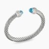 Classic Cable Bracelet Sterling Silver with Blue Topaz and Diamonds, 7mm