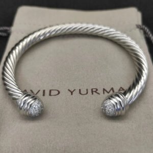 Classic Cable Bracelet Sterling Silver with Diamond Domes, 7mm