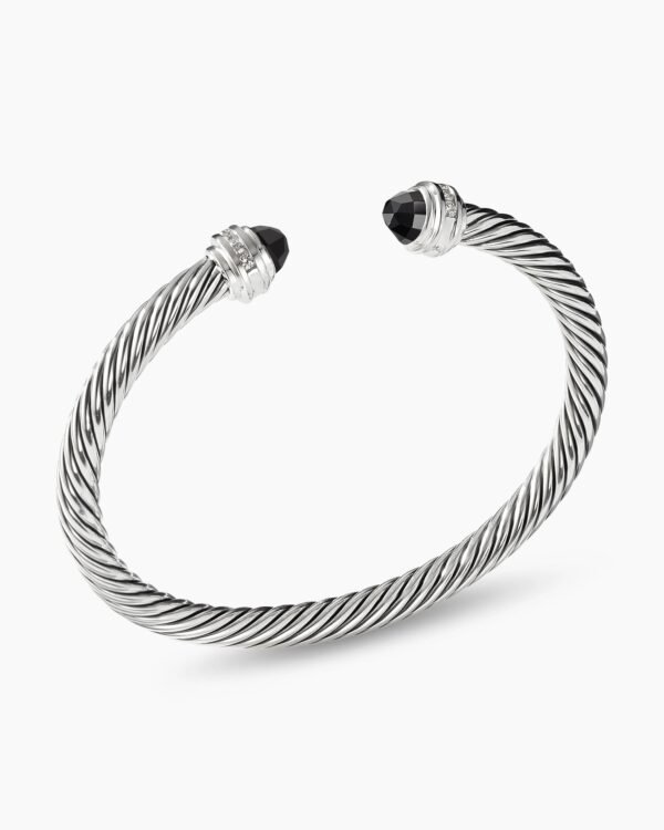 Classic Cable Bracelet Sterling Silver with Black Onyx and Diamonds, 5mm