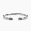 Classic Cable Bracelet Sterling Silver with 14K Yellow Gold and Turquoise, 5mm