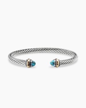 Classic Cable Bracelet Sterling Silver with 14K Yellow Gold and Turquoise, 5mm