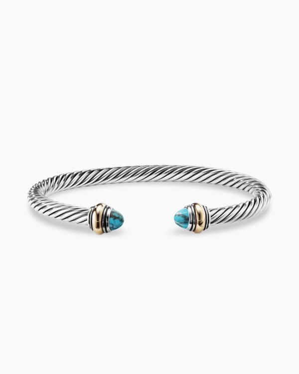 Classic Cable Bracelet Sterling Silver with 14K Yellow Gold and Turquoise, 5mm