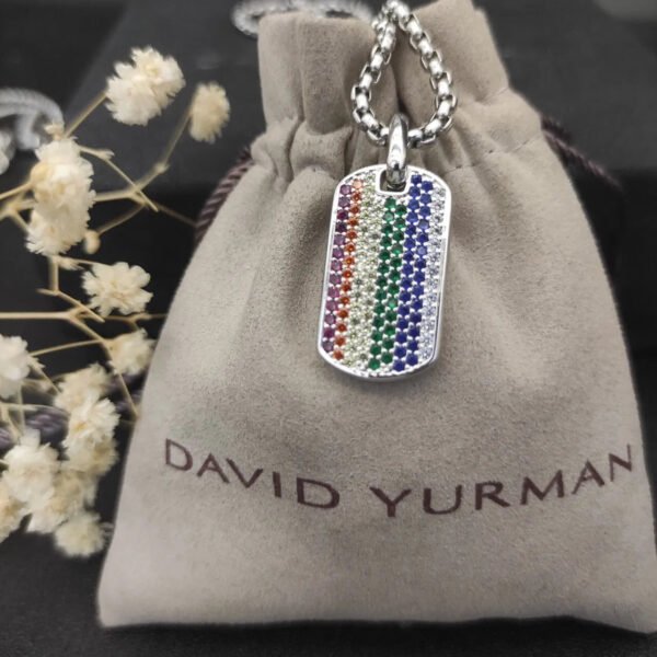 Chevron Tag Sterling Silver with Rainbow Pav&eacute;, 27mm