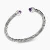 Classic Cable Bracelet Sterling Silver with Amethyst and Diamonds, 5mm