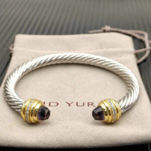 Classic Cablespira&reg; Bracelet Sterling Silver with 14K Yellow Gold,Amethyst and Diamonds, 7mm