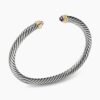Classic Cable Bracelet Sterling Silver with 14K Yellow Gold and Amethyst, 5mm