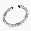 Classic Cable Bracelet Sterling Silver with 14K Yellow Gold and Black Onyx, 7mm