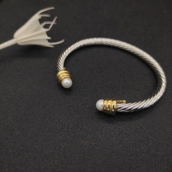 Classic Cable Bracelet Sterling Silver with Pearl and Diamonds, 5mm
