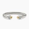 Classic Cable Bracelet Sterling Silver with 14K Yellow Gold Domes and Diamonds, 7mm