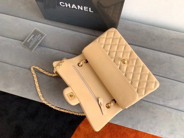 Chanel Classic HandBag Beige For Women 9.9in/25.5cm A01112
