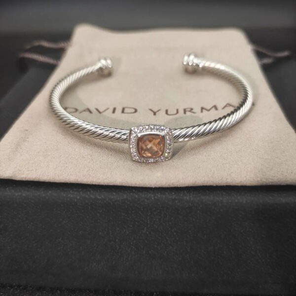 David Yurman  Sterling Silver Diamond and Morganite 4mm Noblesse Cable Bracelet