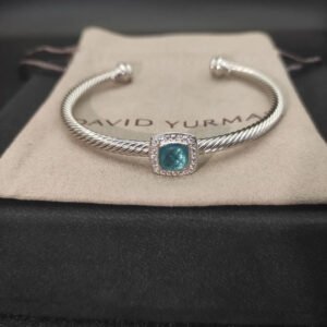 David Yurman  Sterling Silver Diamond And Blue Topaz 4mm Noblesse Cable Bracelet
