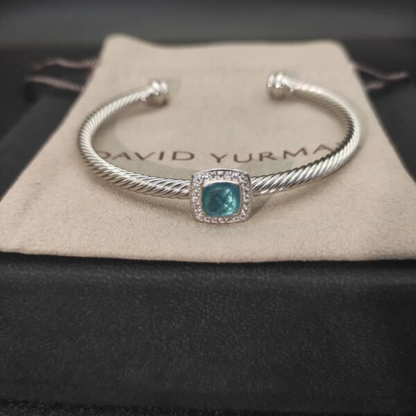 David Yurman  Sterling Silver Diamond And Blue Topaz 4mm Noblesse Cable Bracelet