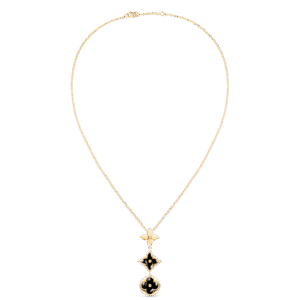 Color Blossom Lariat Necklace, Yellow Gold, Onyx And Diamond