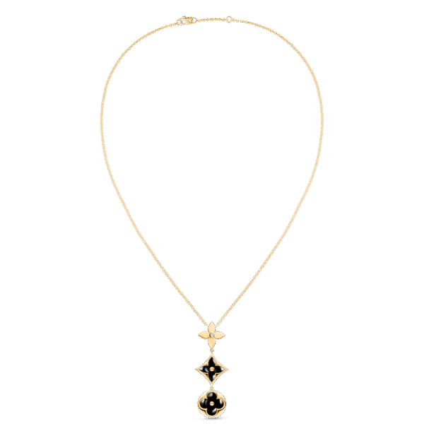 7032562B-9417-2247-5821-C4DA73F66452.png Color Blossom Lariat Necklace, Yellow Gold, Onyx And Diamond