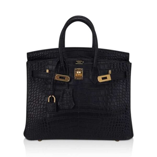 Birkin 25 Bag Black Matte Alligator with Gold Hardware