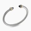 Classic Cable Bracelet Sterling Silver with 14K Yellow Gold and Black Onyx, 5mm