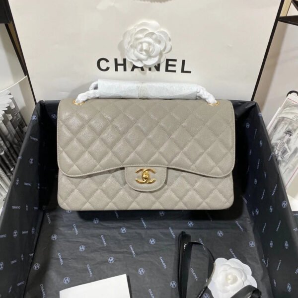 Chanel Large Classic Handbag Gold Hardware Grey For Women, Women&rsquo;s Handbags, Shoulder Bags 11.8in/30cm
