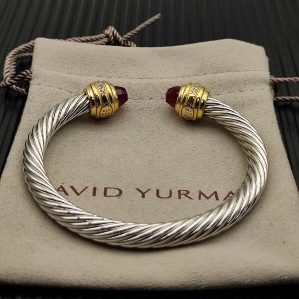 Classic Cablespira&reg; Bracelet Sterling Silver with 14K Yellow Gold,Rhodolite Garne and Diamonds, 7mm