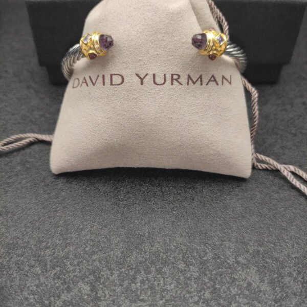 Renaissance&reg; Classic Cable Bracelet Sterling Silver with 14K Yellow Gold and Amethyst, 4mm