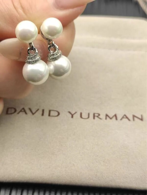 Double Pearl Pave Sterling Silver Diamond Earrings