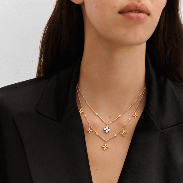 Idylle Blossom Charms Necklace, 3 Golds And Diamonds
