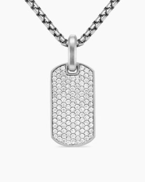 Chevron Tag Sterling Silver with Diamonds, 27mm