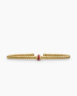 Classic Cablespira&reg; Station Bracelet 18K Yellow Gold with Pav&eacute; Rubies, 3mm