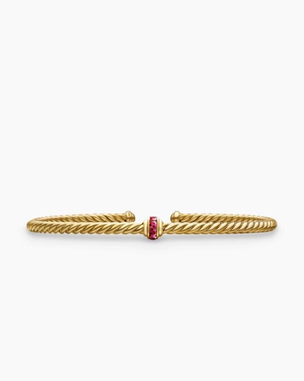 Classic Cablespira&reg; Station Bracelet 18K Yellow Gold with Pav&eacute; Rubies, 3mm