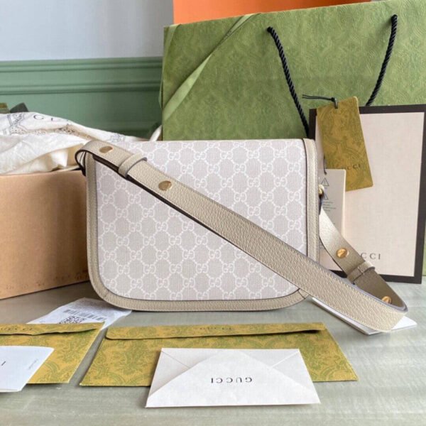 Gucci Horsebit 1955 Canvas Small Shoulder Bag White Beige