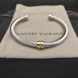 David Yurman 5mm 18k Gold and Sterling Silver Diamond Station Cable Bracelet