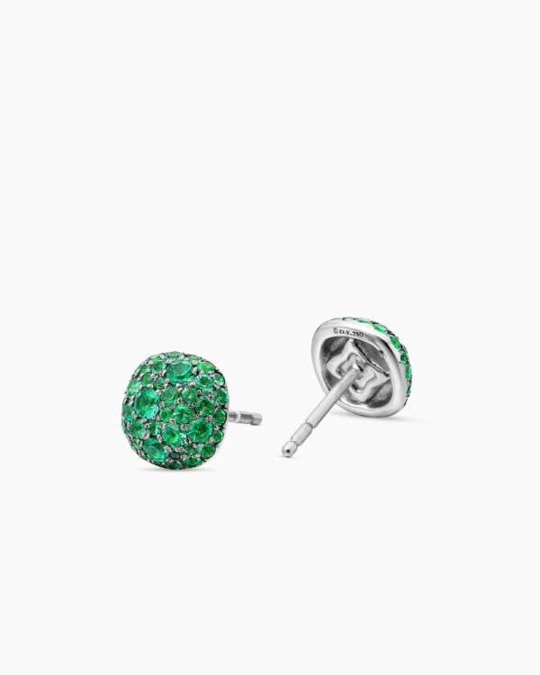 Cushion Stud Earrings 18K White Gold with Pav&eacute; Emeralds, 8mm