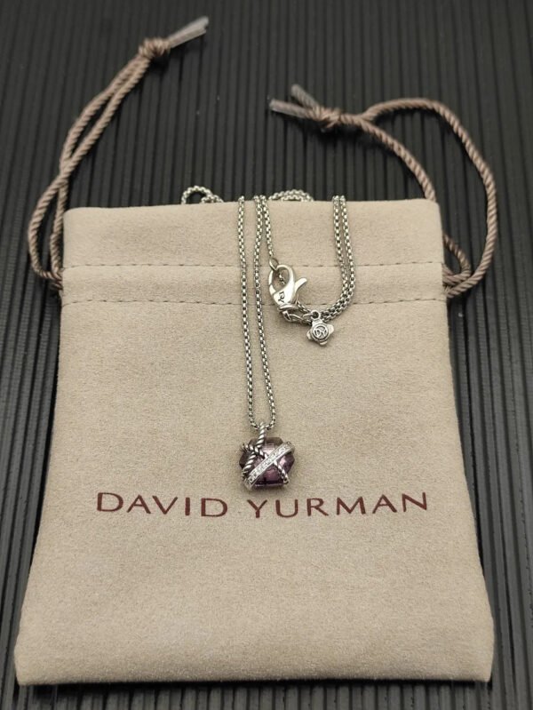 Cable Wrap Necklace Sterling Silver with Amethyst and Diamonds, 12.5mm