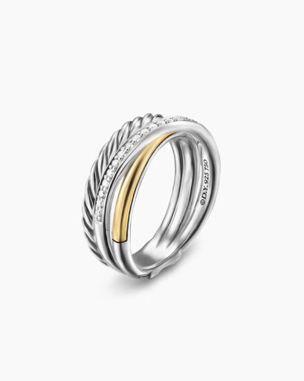 Crossover Three Row Ring Sterling Silver with 18K Yellow Gold and Diamonds - 6